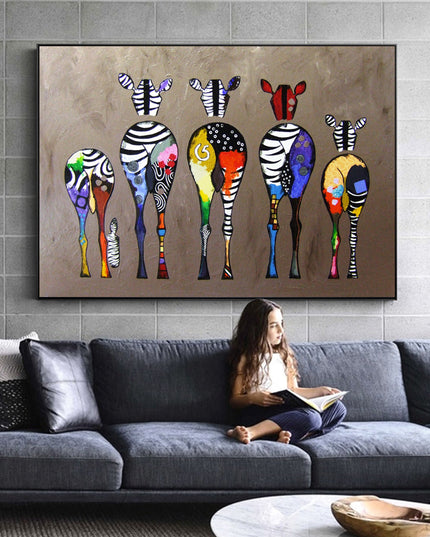 Vibrant Zebra Family: Abstract Canvas Print Wall Poster