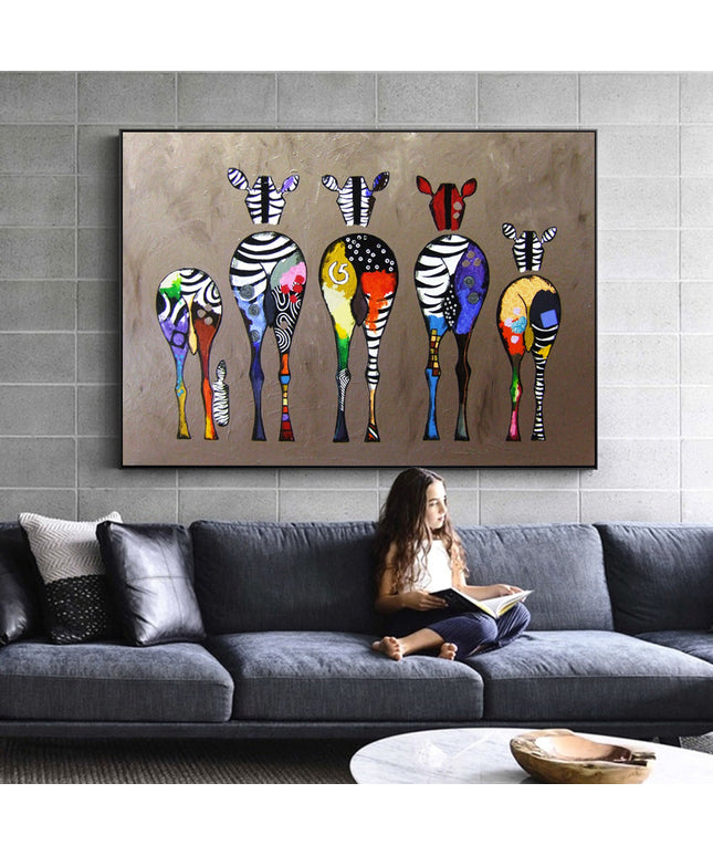 Vibrant Zebra Family: Abstract Canvas Print Wall Poster