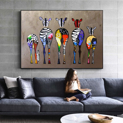 Vibrant Zebra Family: Abstract Canvas Print Wall Poster