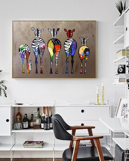 Vibrant Zebra Family: Abstract Canvas Print Wall Poster