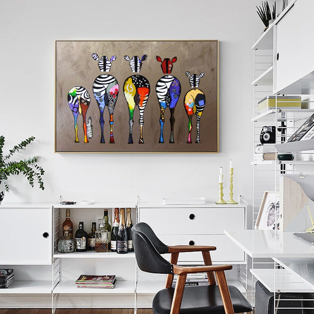 Vibrant Zebra Family: Abstract Canvas Print Wall Poster