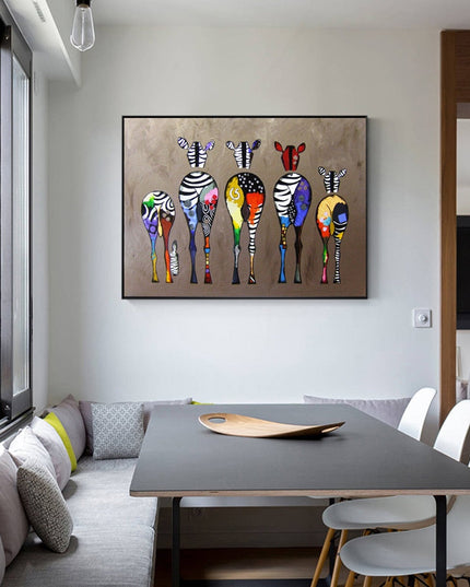 Vibrant Zebra Family: Abstract Canvas Print Wall Poster
