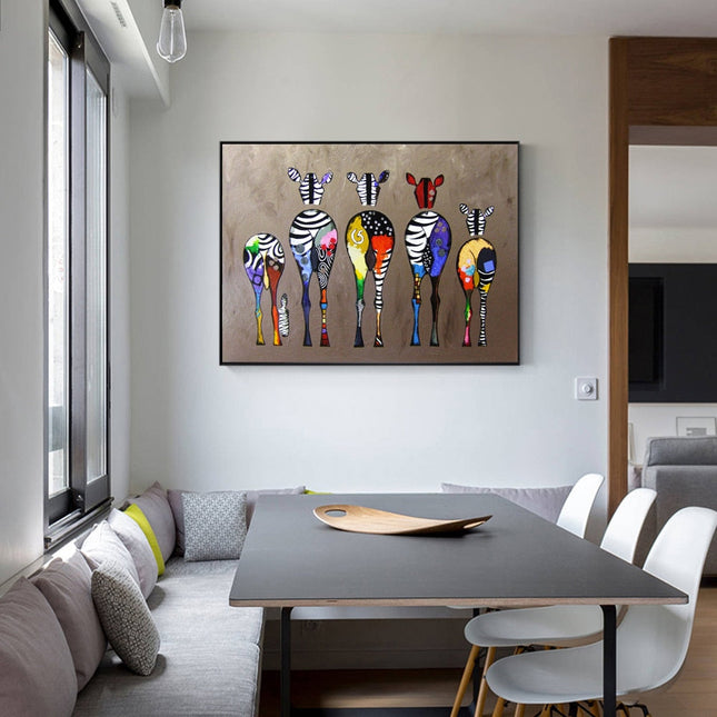 Vibrant Zebra Family: Abstract Canvas Print Wall Poster