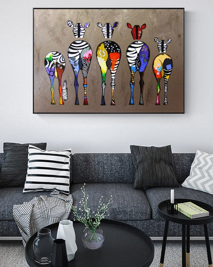Vibrant Zebra Family: Abstract Canvas Print Wall Poster