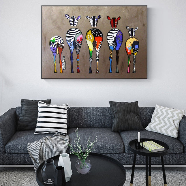 Vibrant Zebra Family: Abstract Canvas Print Wall Poster