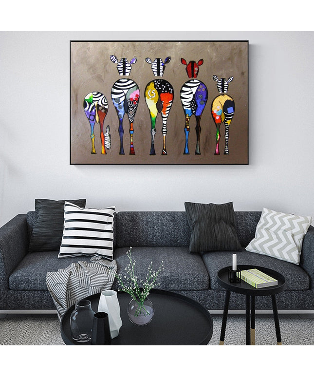 Vibrant Zebra Family: Abstract Canvas Print Wall Poster