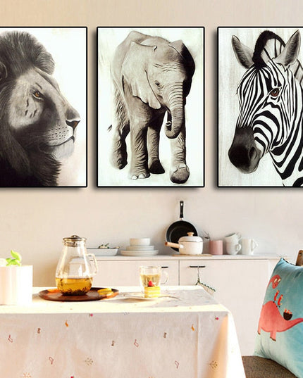 Wild Safari Friends: Cartoon Animal Canvas Poster 
