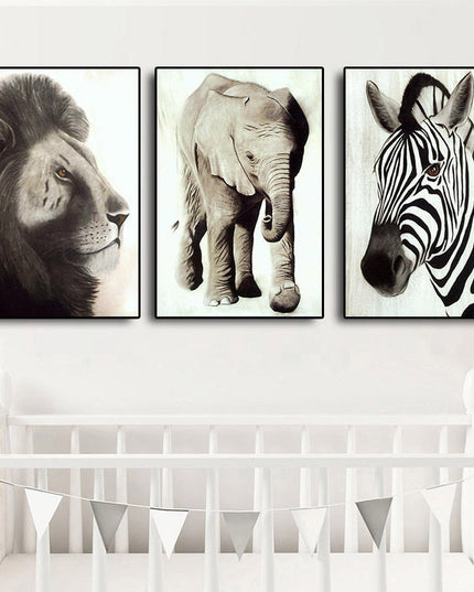 Wild Safari Friends: Cartoon Animal Canvas Poster 