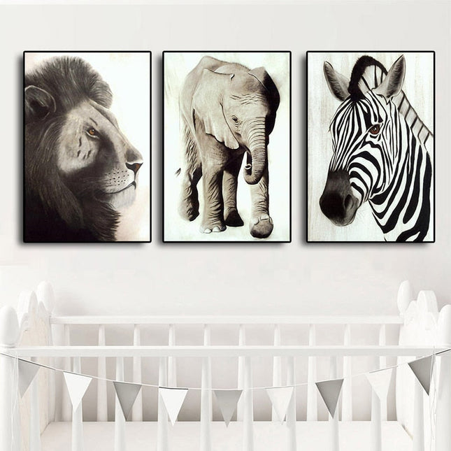Wild Safari Friends: Cartoon Animal Canvas Poster 