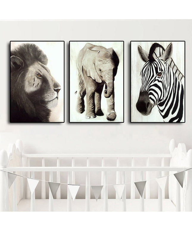 Wild Safari Friends: Cartoon Animal Canvas Poster 