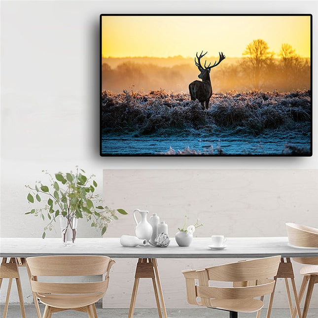 Wild Serenity: Sunset Milu Deer Wild Animal Wall Poster 