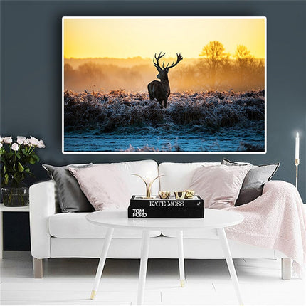 Wild Serenity: Sunset Milu Deer Wild Animal Wall Poster 