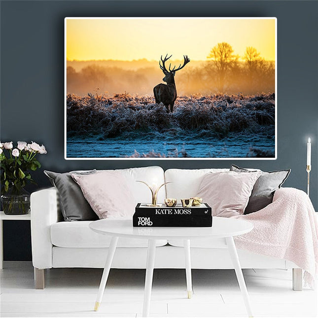 Wild Serenity: Sunset Milu Deer Wild Animal Wall Poster 