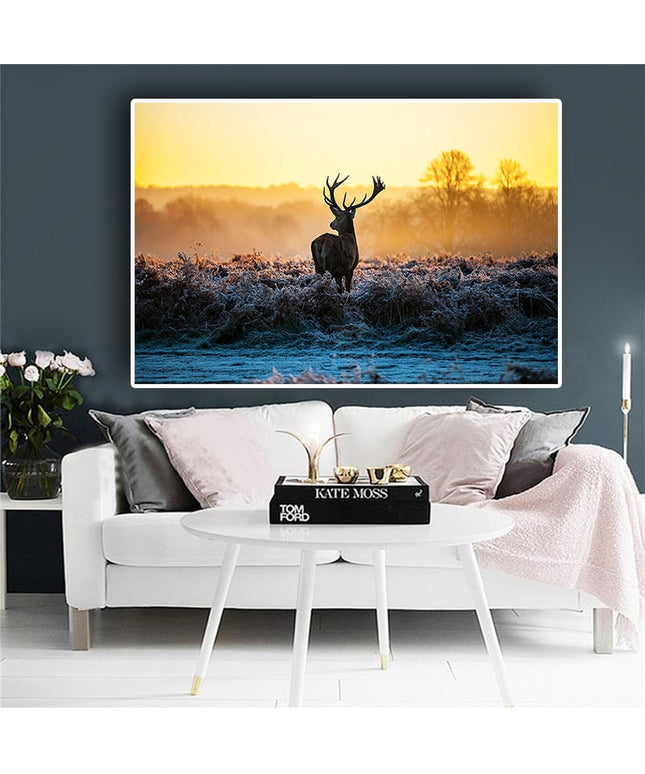 Wild Serenity: Sunset Milu Deer Wild Animal Wall Poster 