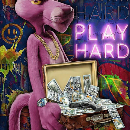 Work Hard, Play Hard with The Pink Panther - Graffiti Canvas Poster Wall Poster
