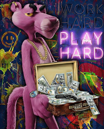 Work Hard, Play Hard with The Pink Panther - Graffiti Canvas Poster Wall Poster
