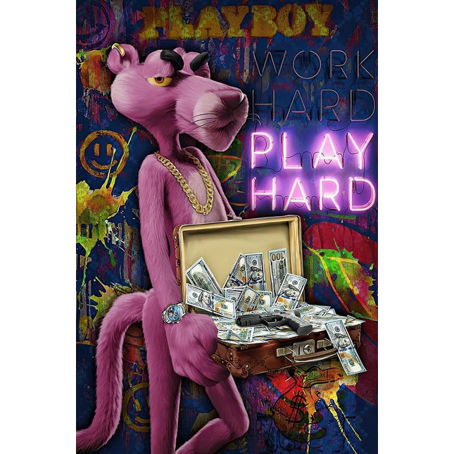 Work Hard, Play Hard with The Pink Panther - Graffiti Canvas Poster Wall Poster