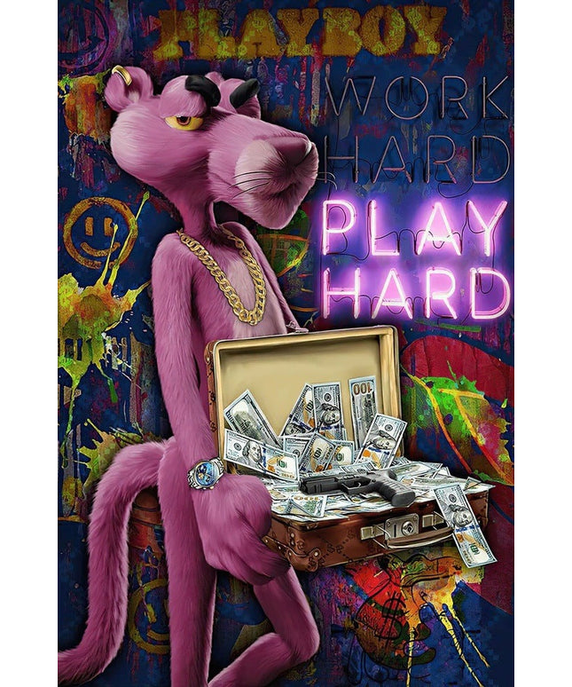 Work Hard, Play Hard with The Pink Panther - Graffiti Canvas Poster Wall Poster