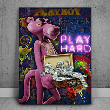 Work Hard, Play Hard with The Pink Panther - Graffiti Canvas Poster Wall Poster