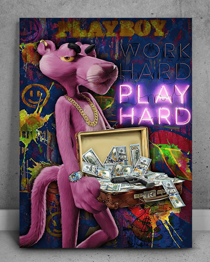 Work Hard, Play Hard with The Pink Panther - Graffiti Canvas Poster Wall Poster
