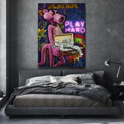 Work Hard, Play Hard with The Pink Panther - Graffiti Canvas Poster Wall Poster