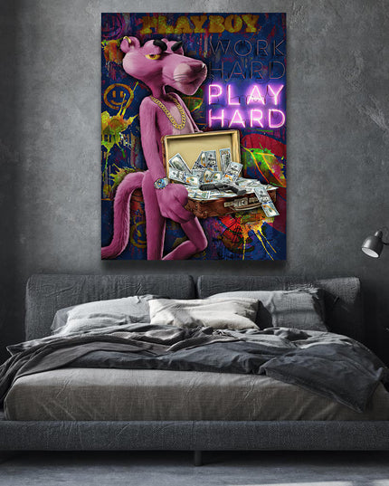 Work Hard, Play Hard with The Pink Panther - Graffiti Canvas Poster Wall Poster